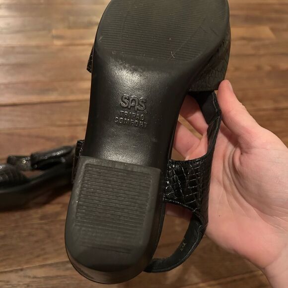 SAS Tripad Comfort USA Women’s Size L6 Glossy Black Leather Ankle Strap Sandals - Picture 15 of 15